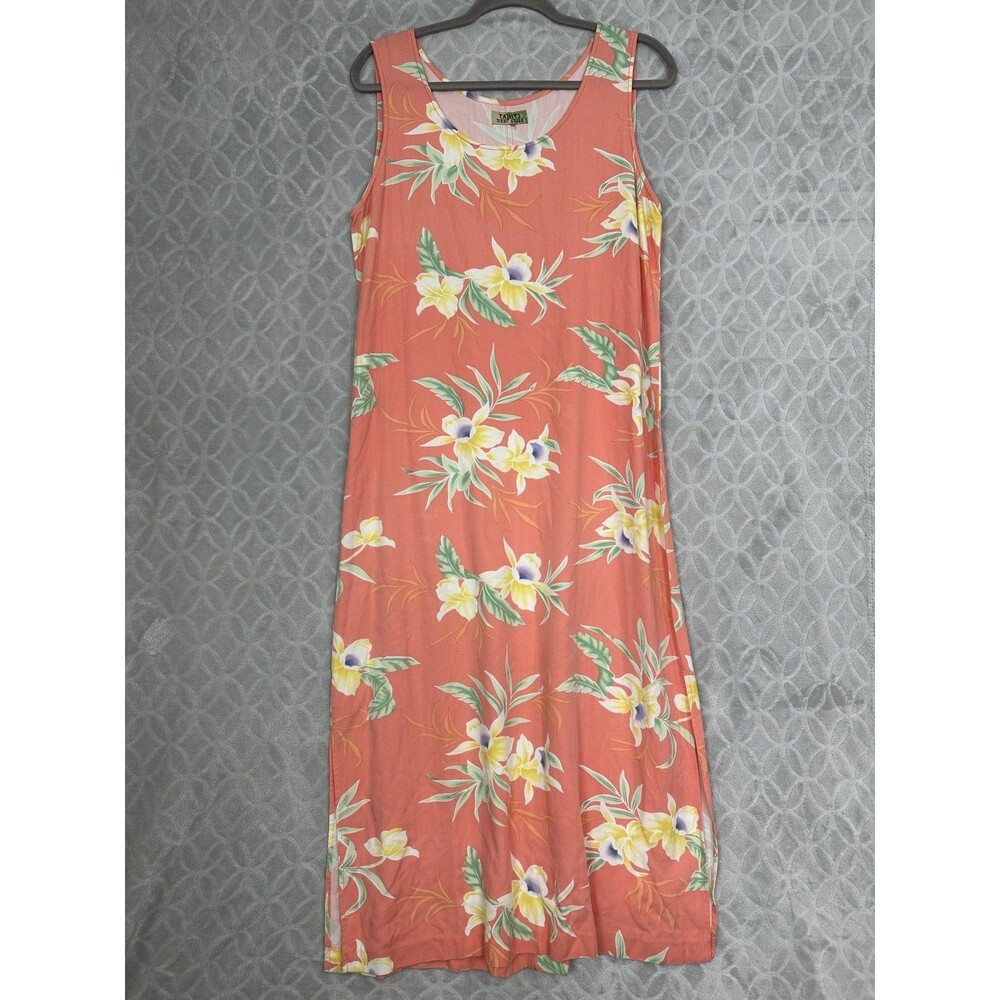 Vtg Tahiti Reef Maxi Dress L/XL Hawaii Tropical Floral Vacation Beach Resort 90s